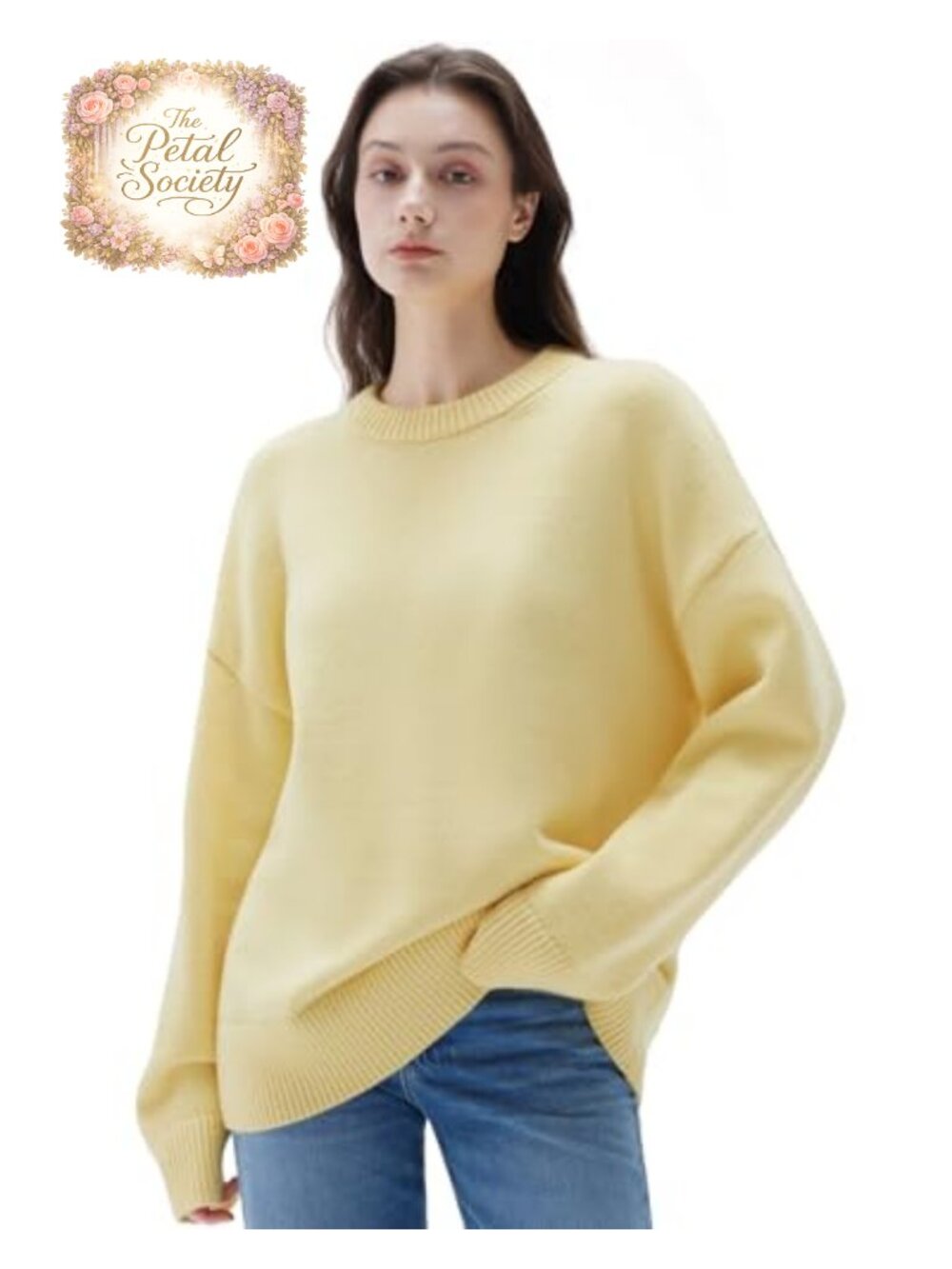 Cashmere Blend Oversized Crew Neck Long Sleeve Pullover Sweater